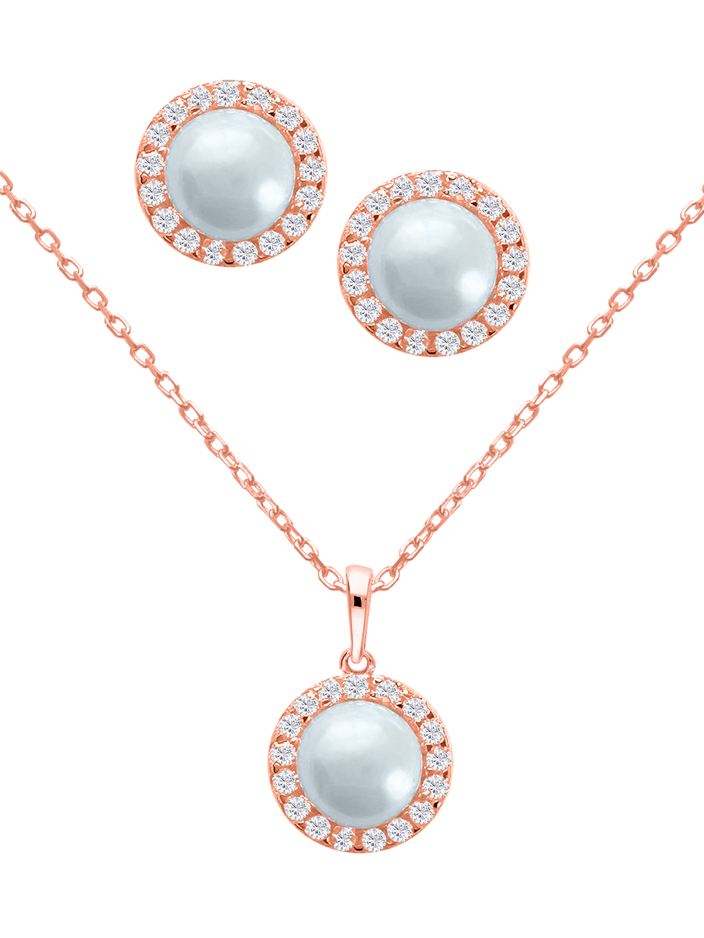 Alessa - Zirkonia Perle 925 Silber Schmuckset - Rosévergoldet